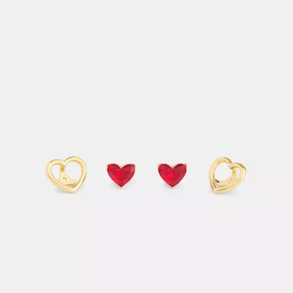 Coach Halo Heart Stud Earrings NWT - Picture 3 of 4